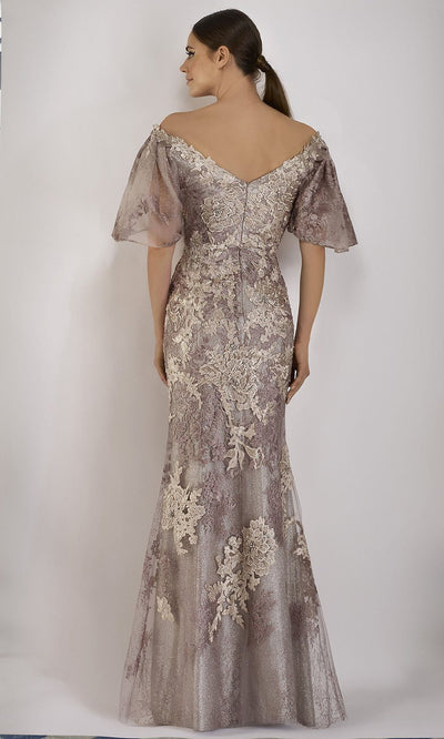 Janique - Embroidered Off-Shoulder Trumpet Dress W2409 In Neutral