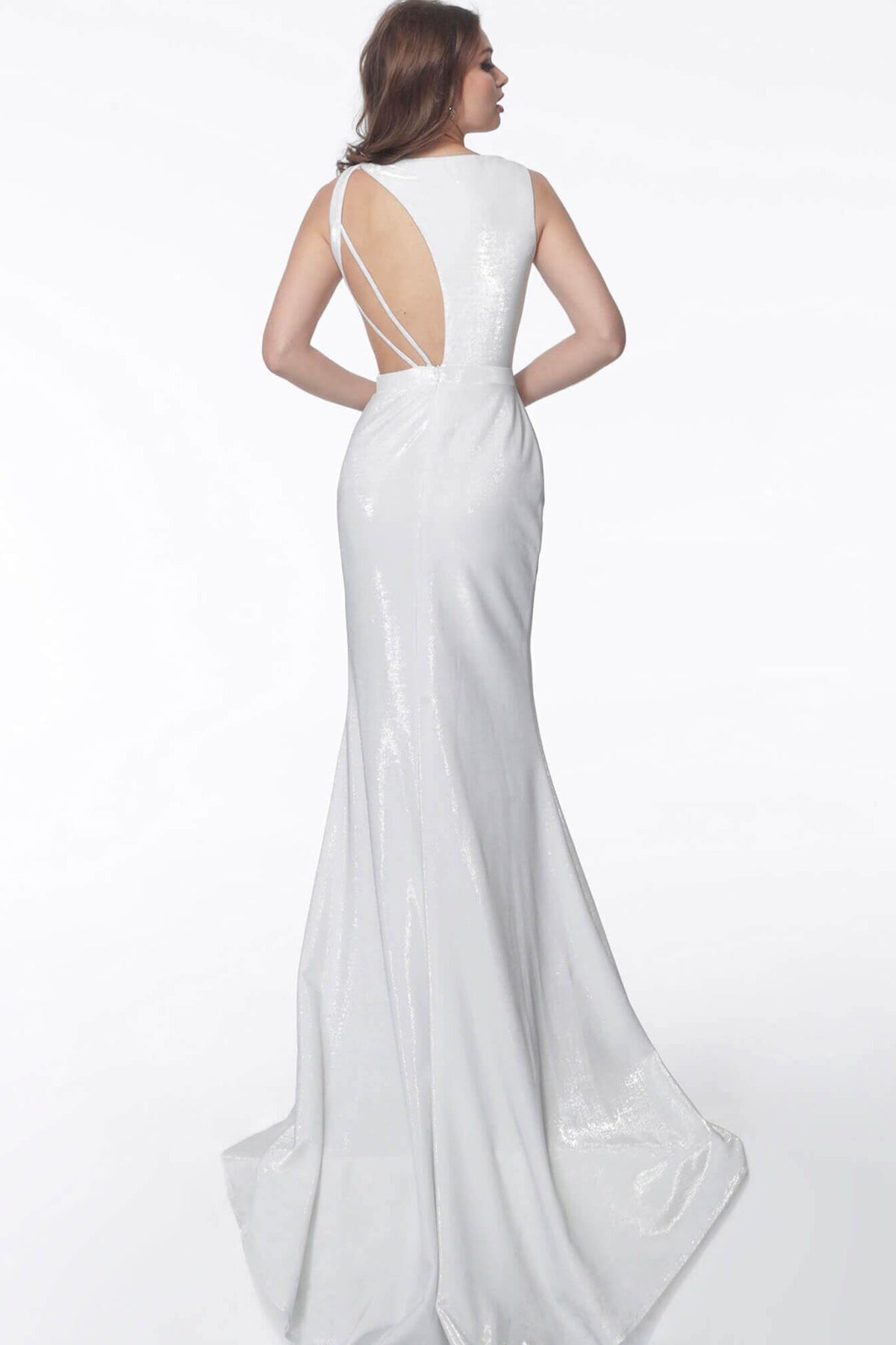 Jovani - JVN66942 Glittered Sweetheart Long Sheath Dress In White