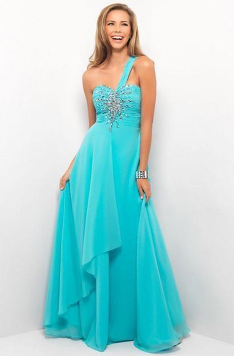 Blush - X057 One Shoulder Strap Evening Gown In Green