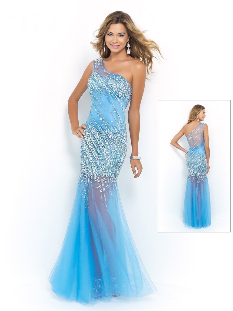 Blush - Crystal Embellished One Shoulder Evening Dress X233 Special Occasion Dress 0 / Lt Periwinkle