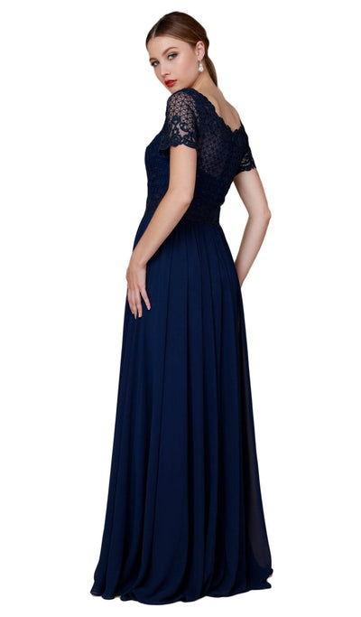 Nox Anabel - Lace Applique Short Sleeve Top Chiffon Dress Y514 In Blue