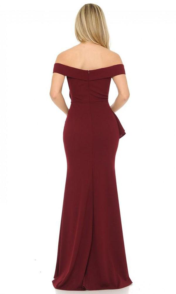 Lenovia - Ruffle Draped High Slit Gown 5207 In Red