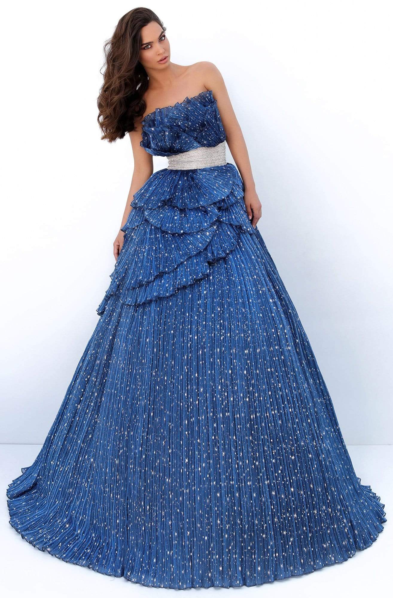 Tarik Ediz - 93830 Straight Across Empire Ballgown Ball Gowns 0 / Navy