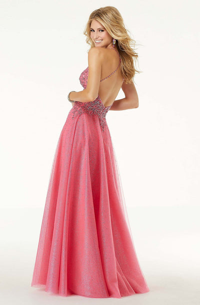 Mori Lee - 45070 Beaded Open Back A-line Dress In Pink