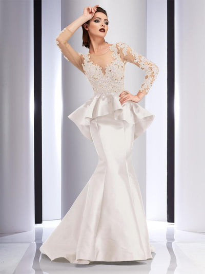 Clarisse - 4701 Floral Applique Mermaid Dress in White