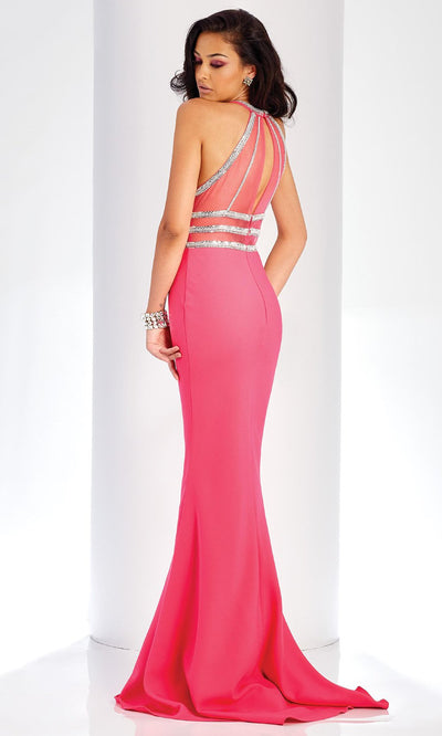 Clarisse - 3411 Embellished High Halter Trumpet Dress in Pink