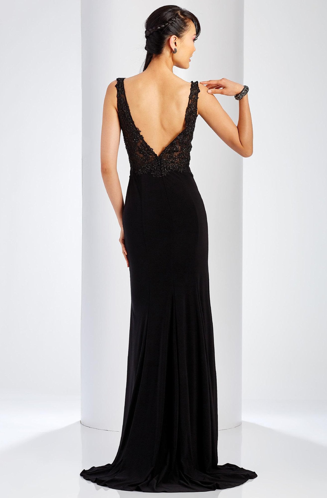 Clarisse - 3575 Lace Scoop Sheath Dress in Black