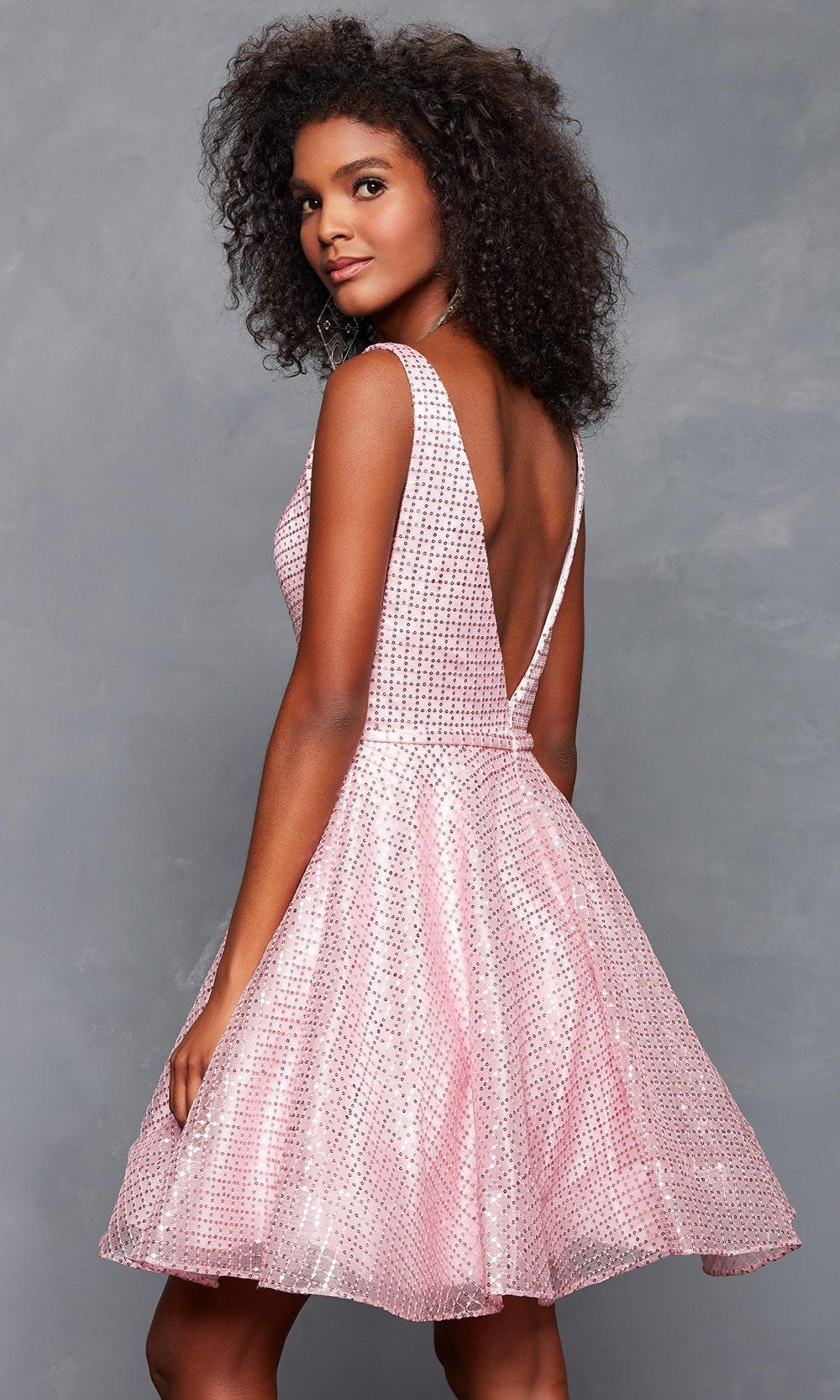 Clarisse - 3627 Allover Sequin Cutout Illusion Cocktail Dress in Pink
