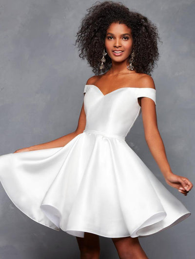 Clarisse - S3442 Off Shoulder Lace-Up Back A Line Cocktail Dress In White