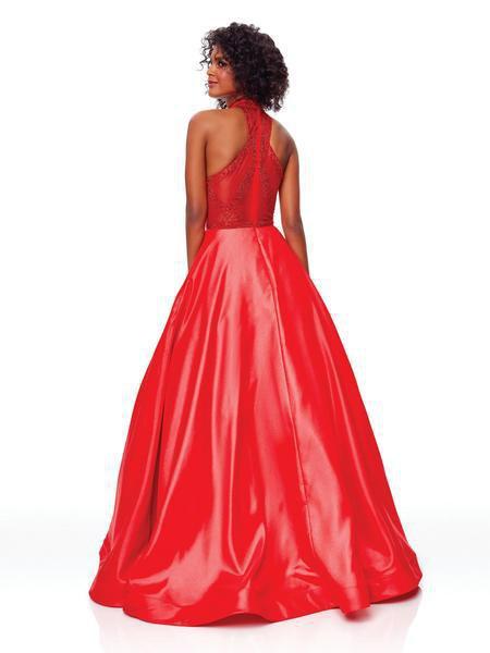 Clarisse - 3753 Bead Embellished High Halter Ballgown In Red