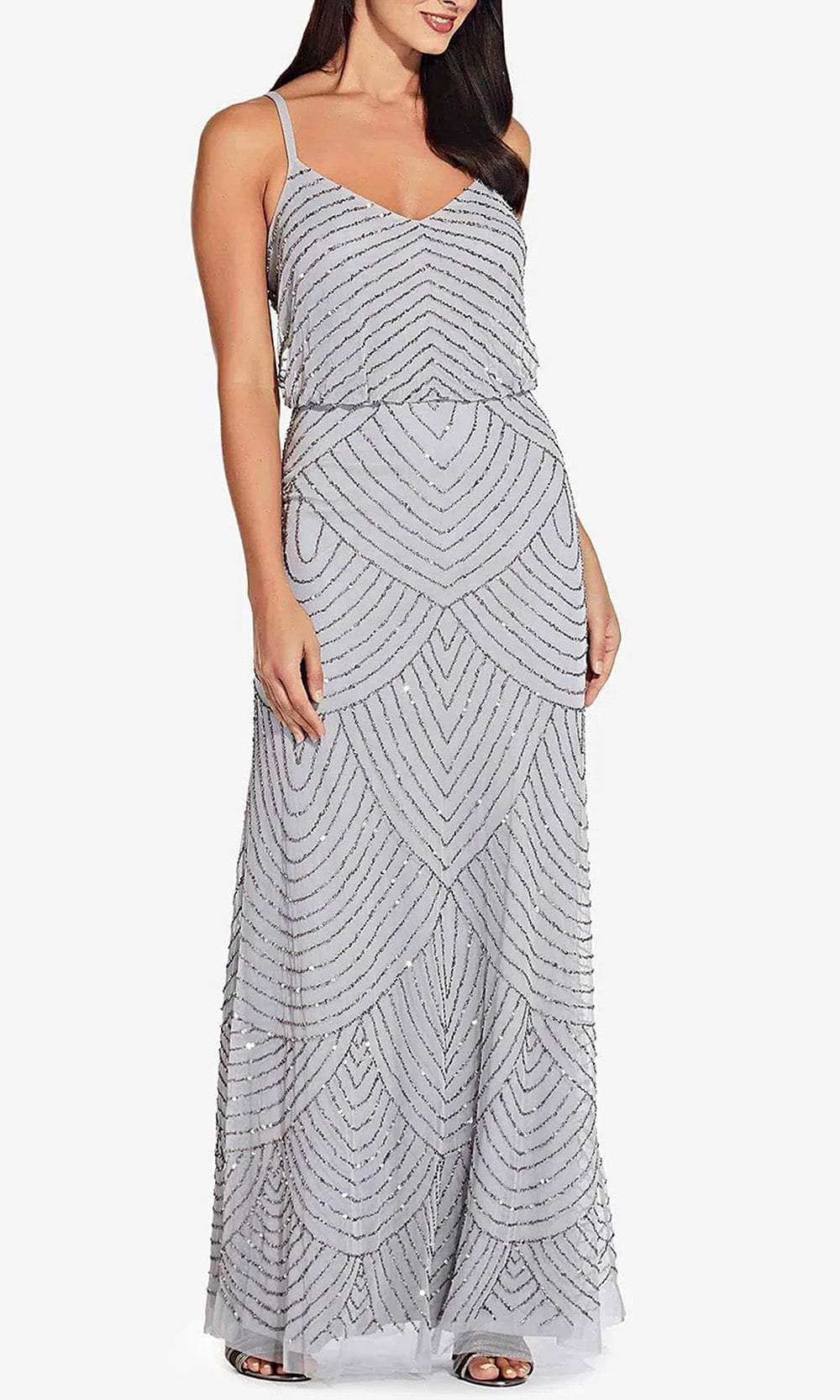 Adrianna Papell 91866700 - Long Embellished In Mesh A-Line Dress - Sleeveless, Spaghetti Strap, Blouson Bodice, Beaded, Sequin, Mid-Open Back, Full Length ADASA Adrianna Papell 91866700 - Long Embellished In Mesh A-Line Dress - Sleeveless, Spaghetti Strap, Blouson Bodice, Beaded, Sequin, Mid-Open Back, Full Length ADASA