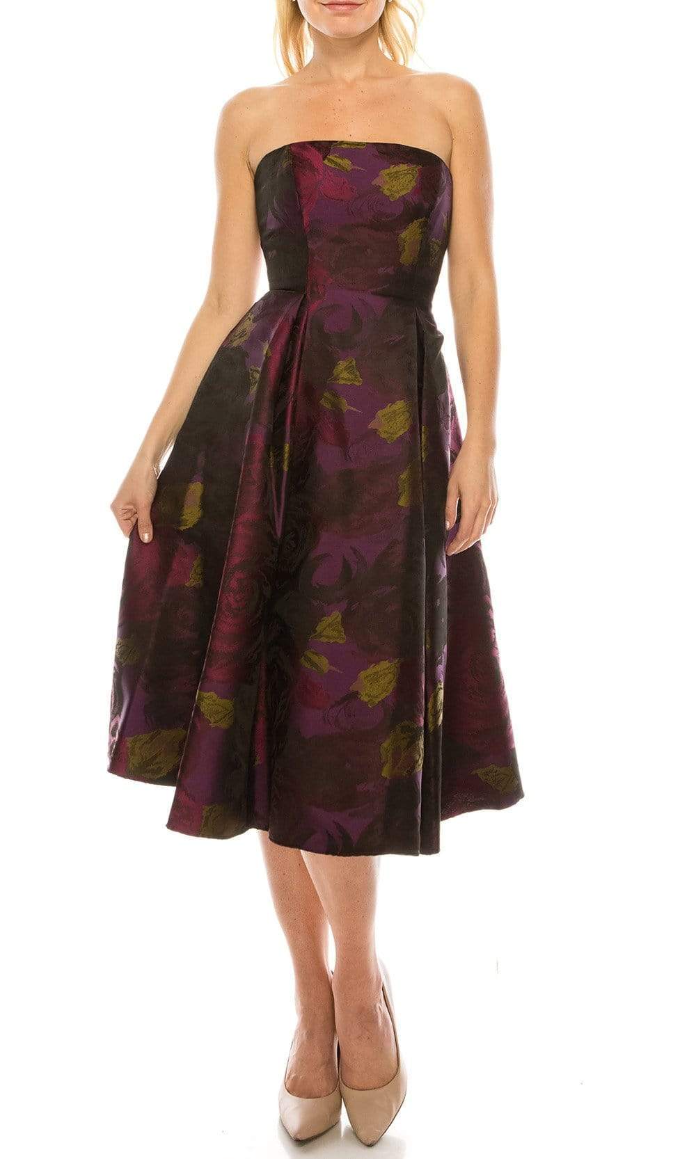 Adrianna Papell - 41887910SC Straight Neck Strapless Tea Length Dress In Purple