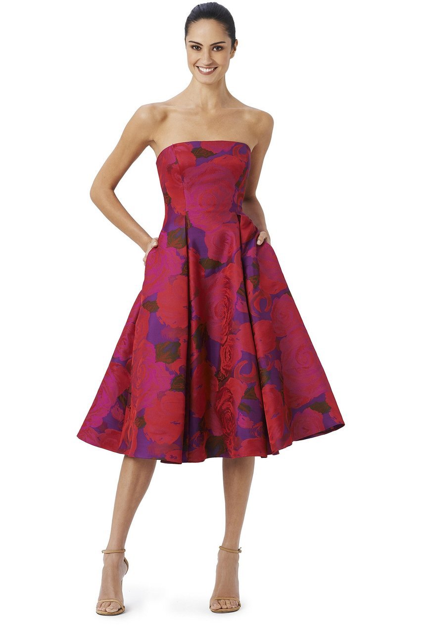 Adrianna Papell - 41887910 Floral Straight Tea Length Dress in Red