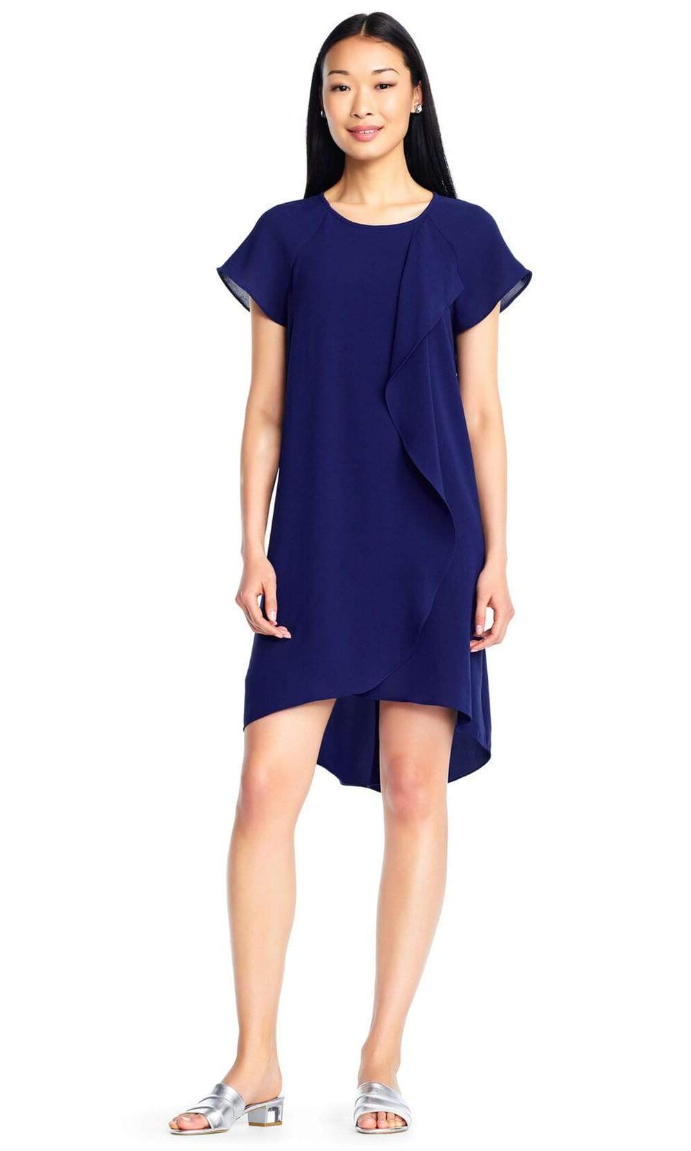 Adrianna Papell - AP1D101223 Gauzy Crepe Flutter Sleeve Shift Dress Semi Formal 2 / Blue Sapphire