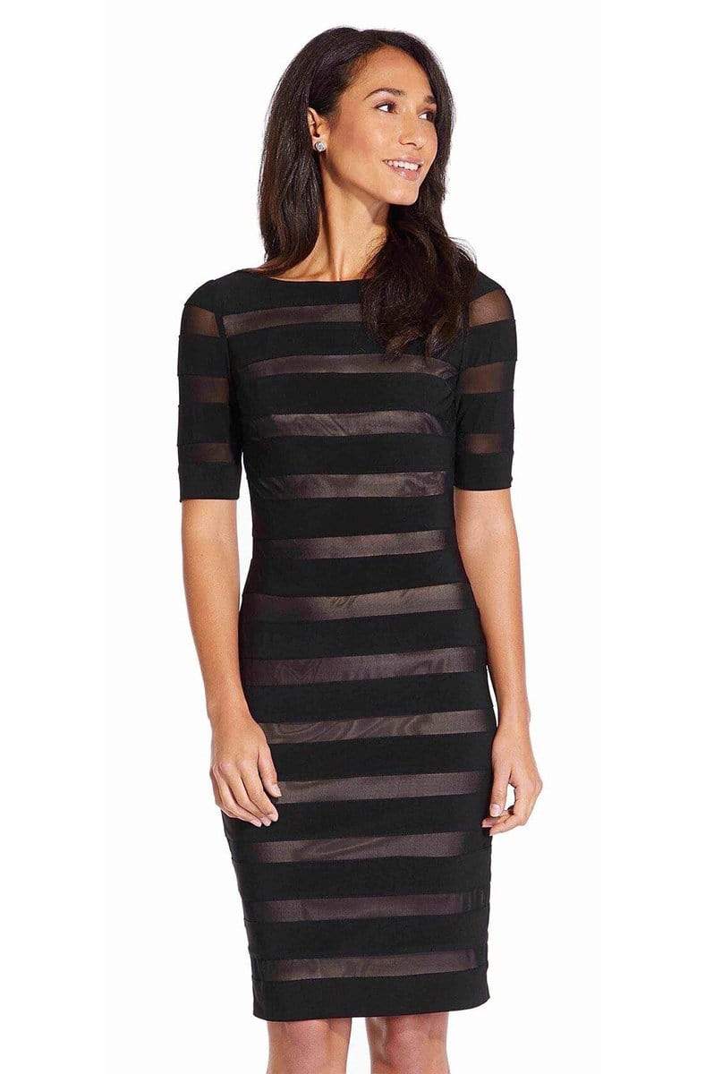 Adrianna Papell - Knee Length Stripe Jersey Sheath Dress AP1D103321SC In Black