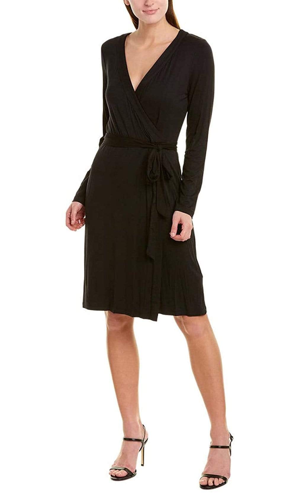 Adrianna Papell - AP1D103383 Knee Length Faux Wrap A-Line Dress Homecoming Dresses 2 / Black