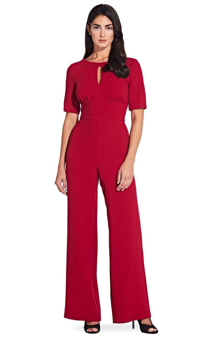 Adrianna Papell - AP1D103537 Bateau Guaze Crepe Wide Leg Jumpsuit Evening Dresses 2 / Holly Berry