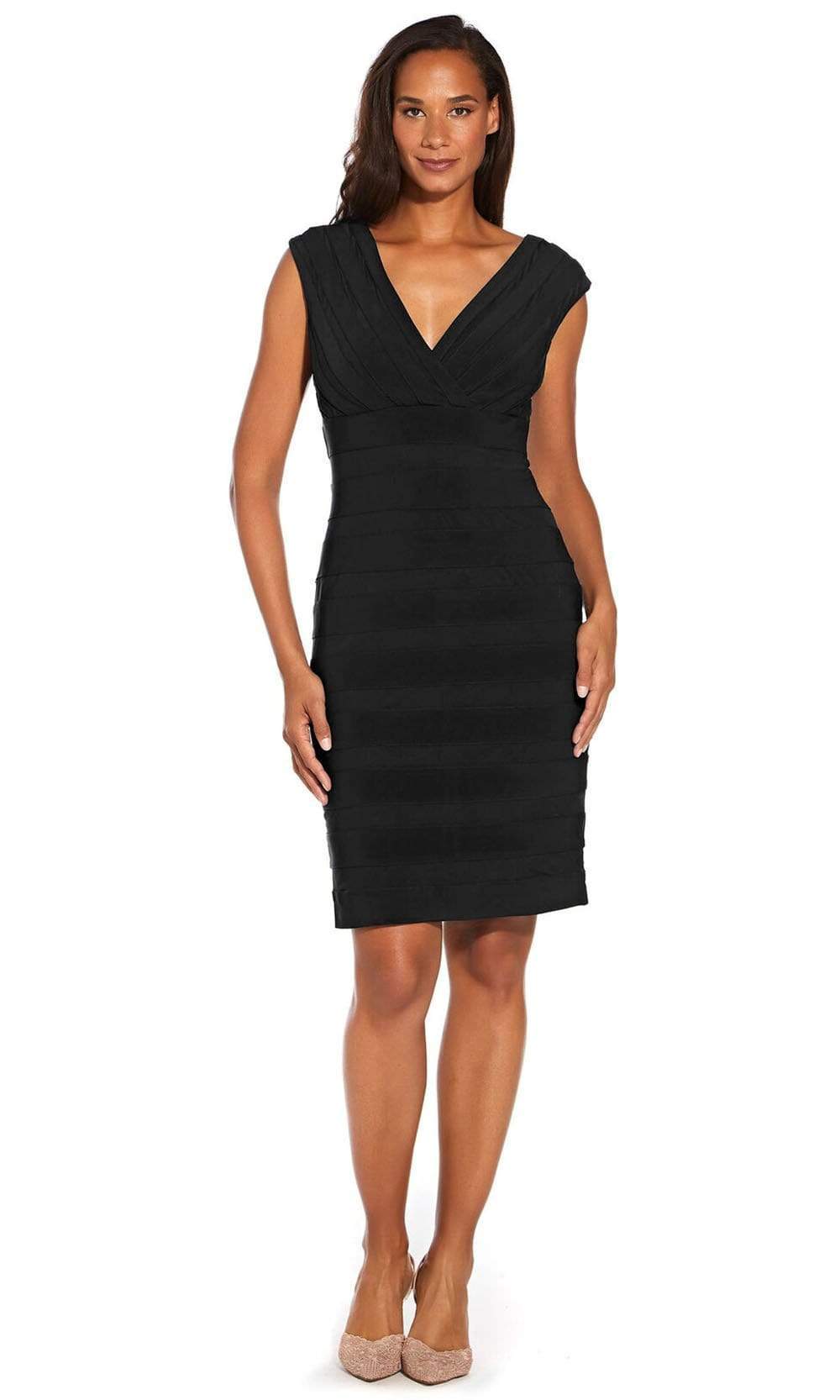 Adrianna Papell - AP1D103655 V Neck Bandage Fitted Dress Semi Formal 2 / Black