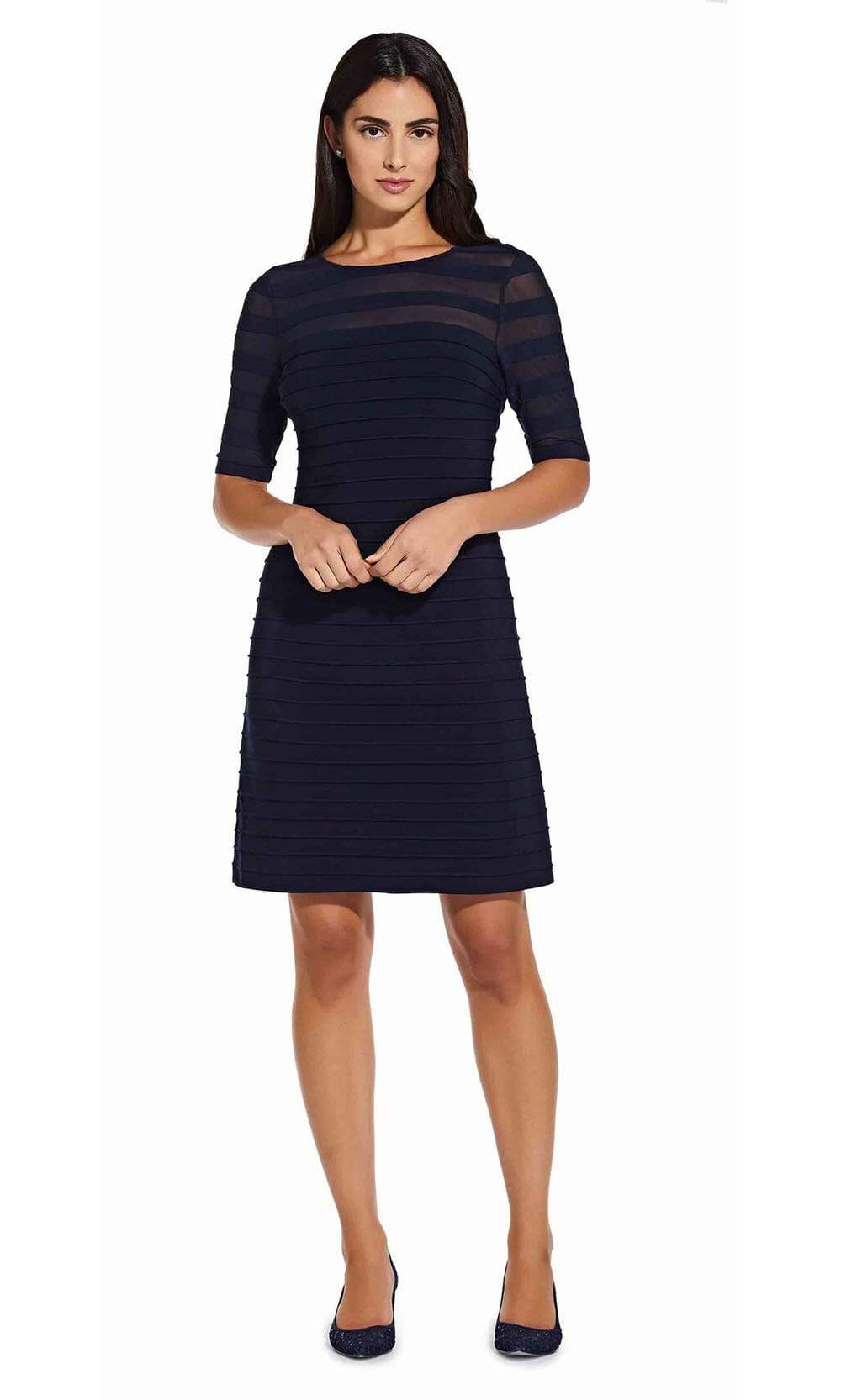 Adrianna Papell - Stripe Fitted Dress AP1D103882SC In Blue