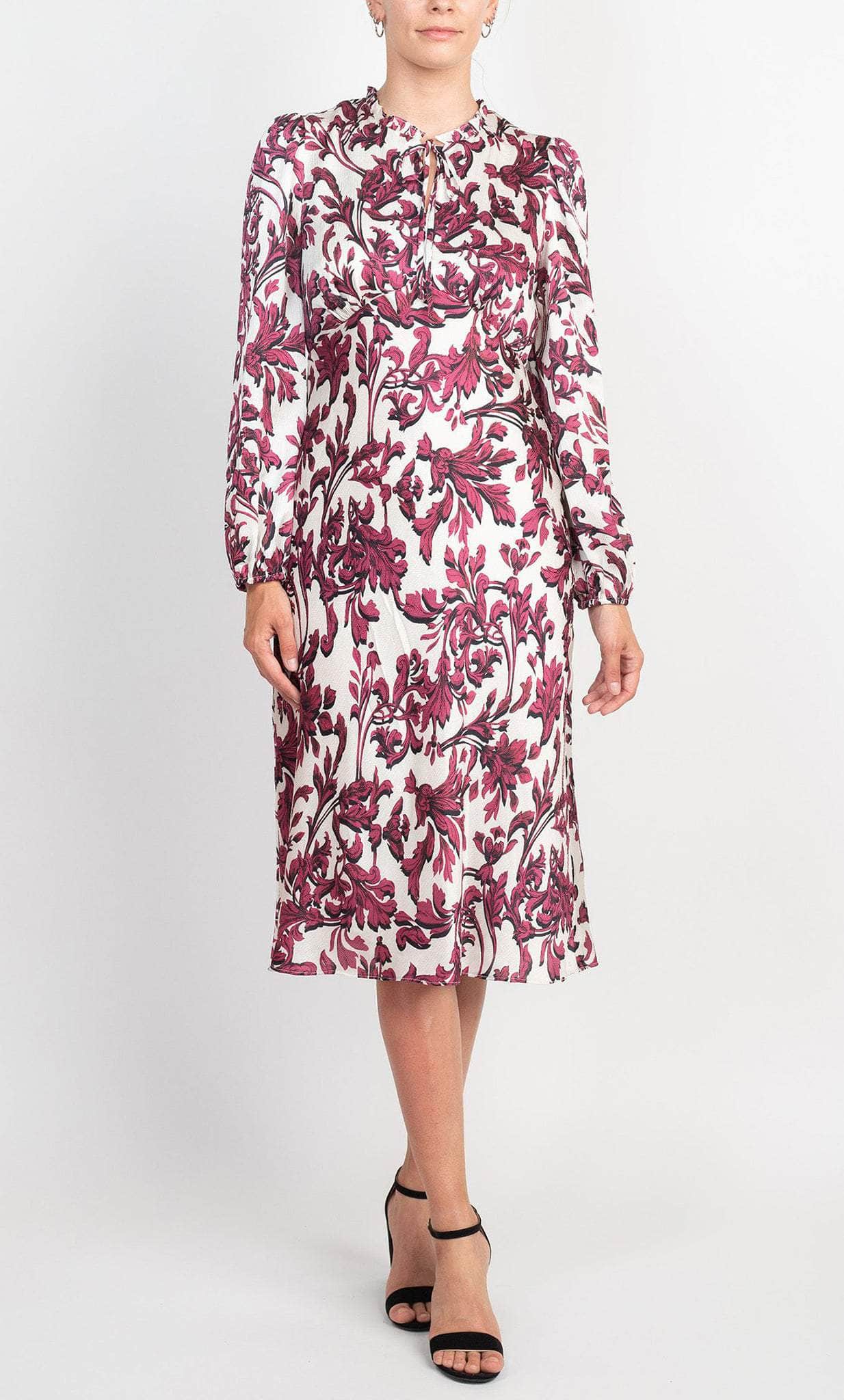 Adrianna Papell AP1D104268 - Long Sleeve Split Neck Knee-Length Dress Special Occasion Dress 4 / Burgundy Multi