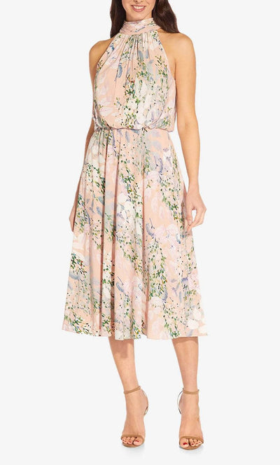 Adrianna Papell AP1D104505 - Floral A-line Tea-Length Dress Holiday Dresses 10 / Blush Multi