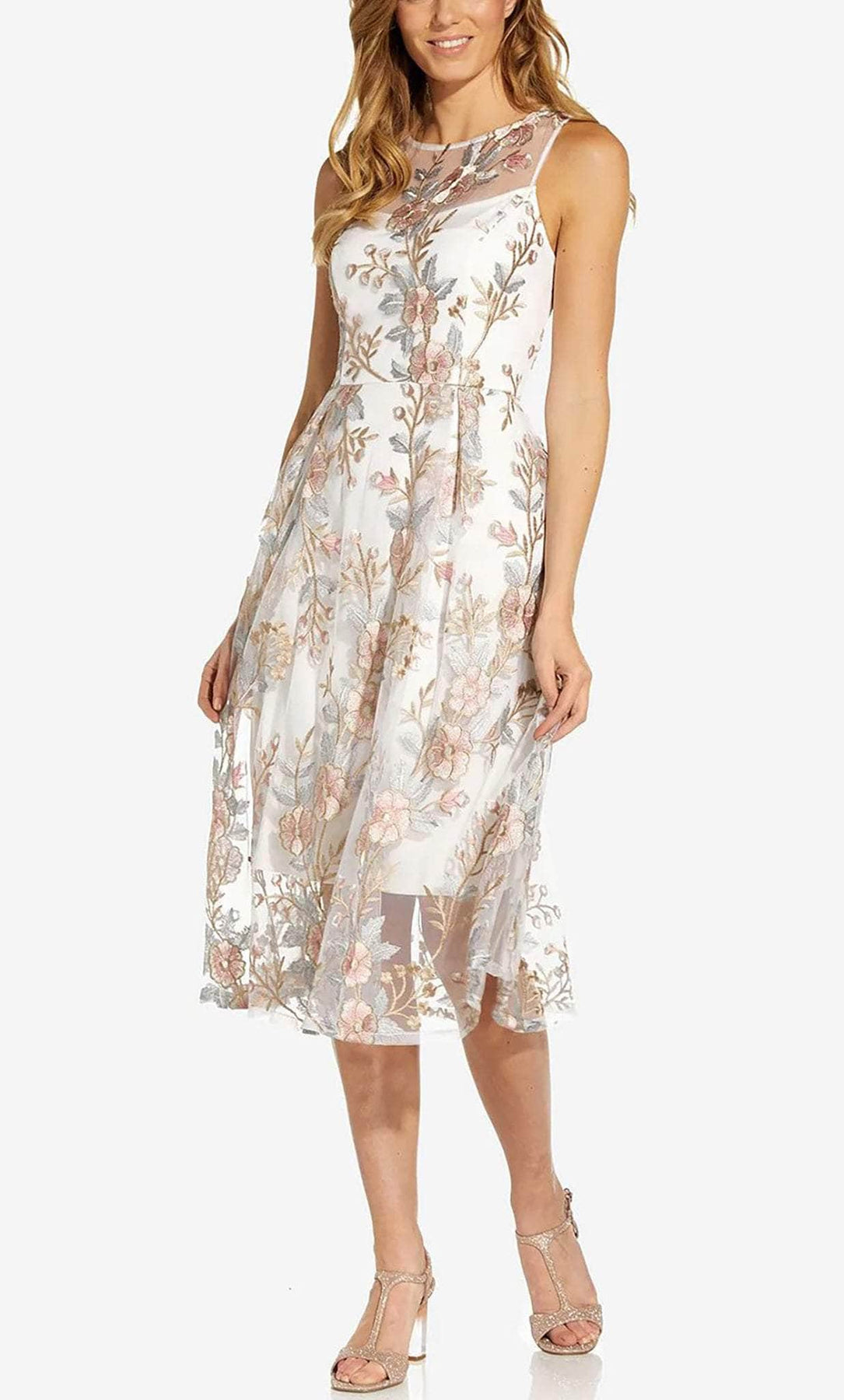 Adrianna Papell AP1D104513 Floral Embroidered Midi Dress ADASA