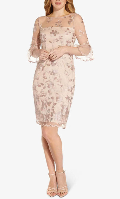 Adrianna Papell AP1D104637 - Embroidered Leaf Detail Midi Dress Special Occasion Dress 4 / Champagne Multi