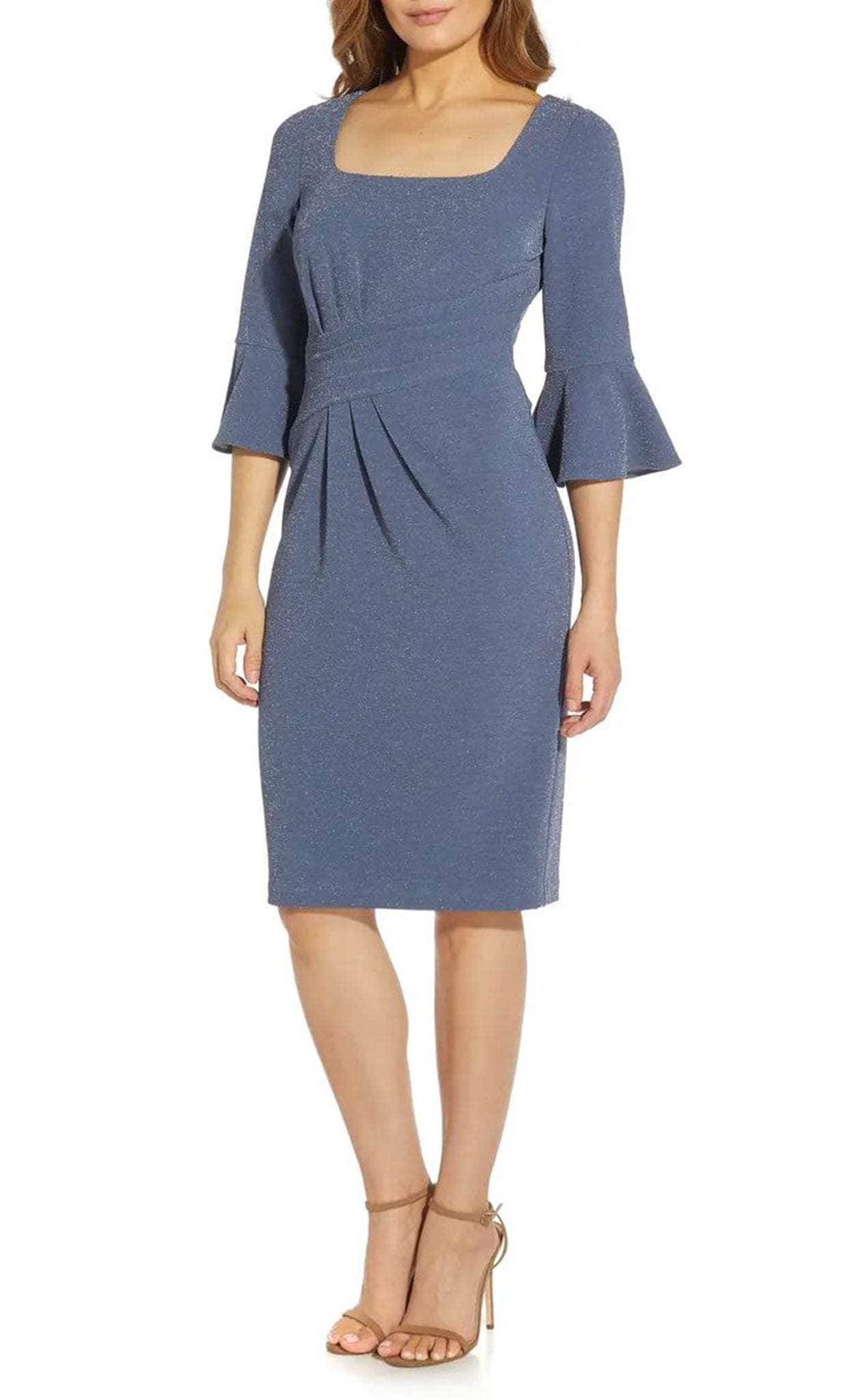 Adrianna Papell AP1D104701 - Bell Sleeve Asymmetric Short Dress Holiday Dresses 0 / Steel Blue