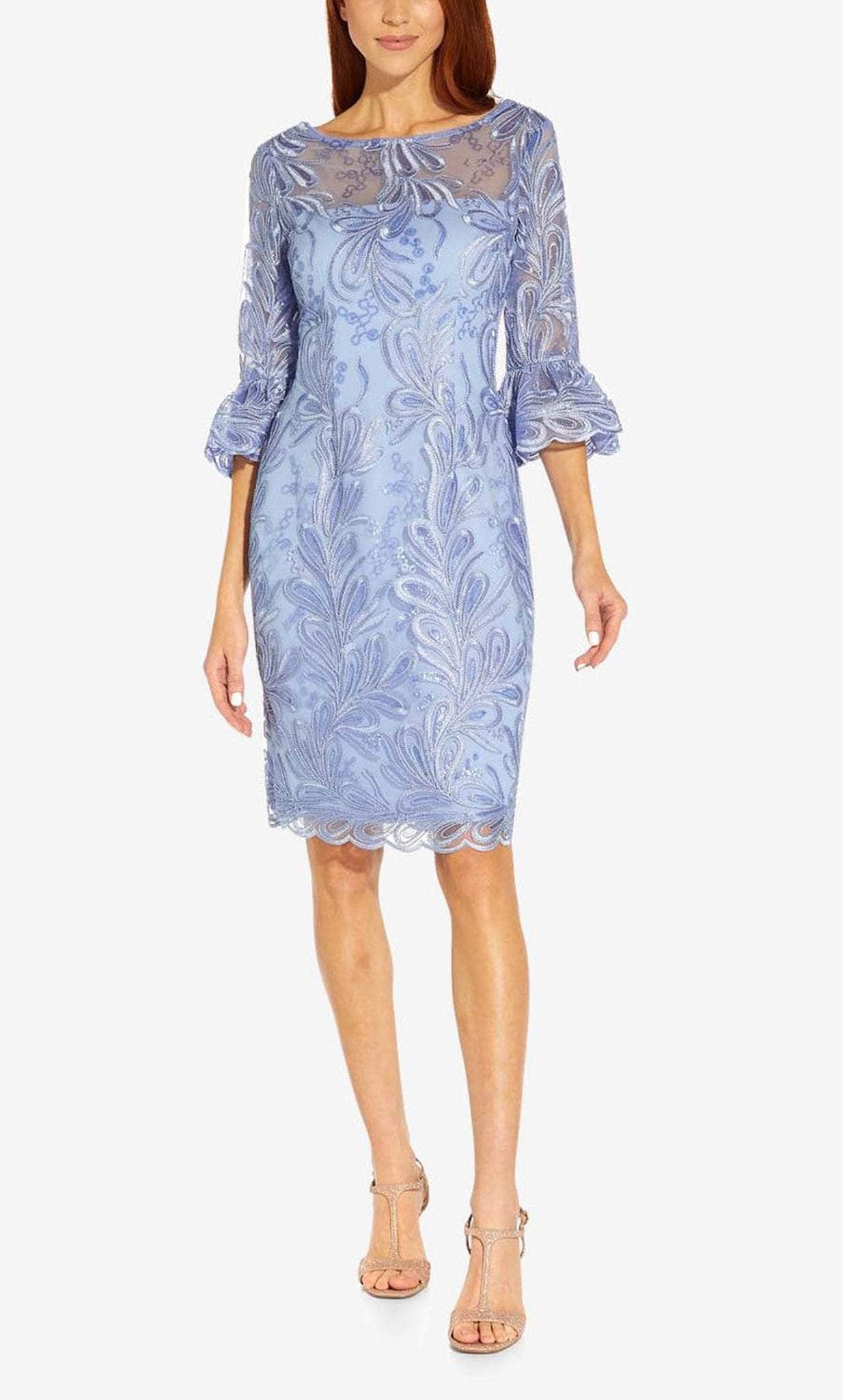 Adrianna Papell AP1D104722 - Embroidered Bell Sleeve Cocktail Dress Cocktail Dresses 0 / Light Peri