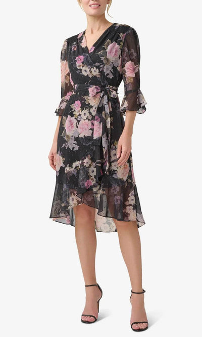 Adrianna Papell AP1D104917 - Floral Tie Waist Chiffon Dress Special Occasion Dress 4 / Black Multi