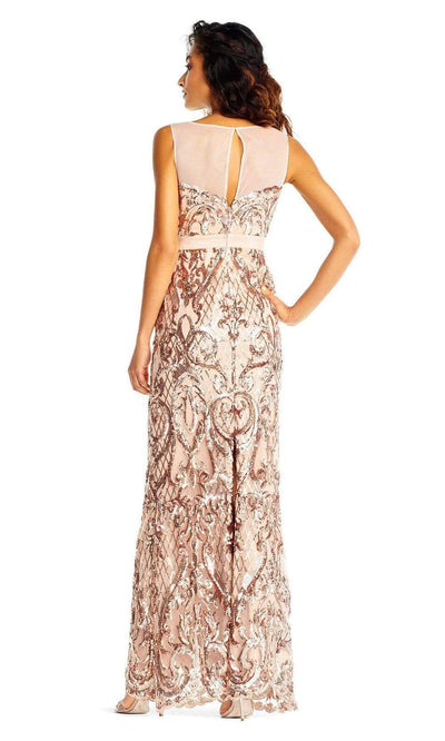 Adrianna Papell - AP1E202469SC Illusion Neck Fulle Sequined Dress In Gold