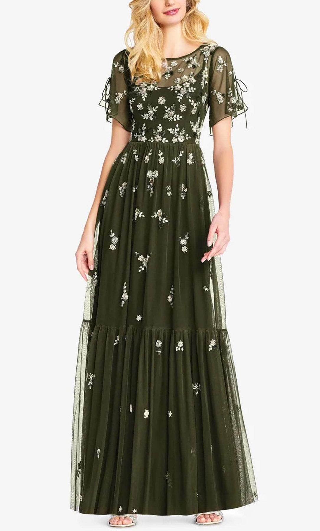 Adrianna Papell AP1E202943 - Long Mesh A-Line Dress - Short Sleeves, Sheer, Embroidery, Floral, Full Length, Sleeveless Inset, Keyhole Back ADASA Adrianna Papell AP1E202943 - Long Mesh A-Line Dress - Short Sleeves, Sheer, Embroidery, Floral, Full Length, Sleeveless Inset, Keyhole Back ADASA