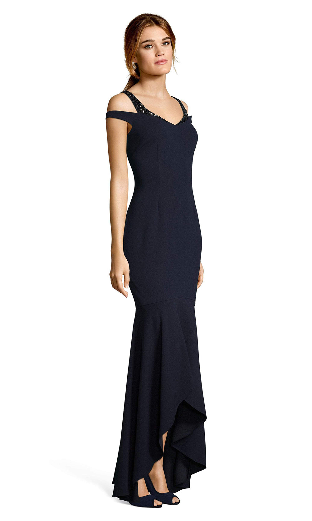 Adrianna Papell - Beaded V-Neck High Low Dress AP1E202959SC In Blue