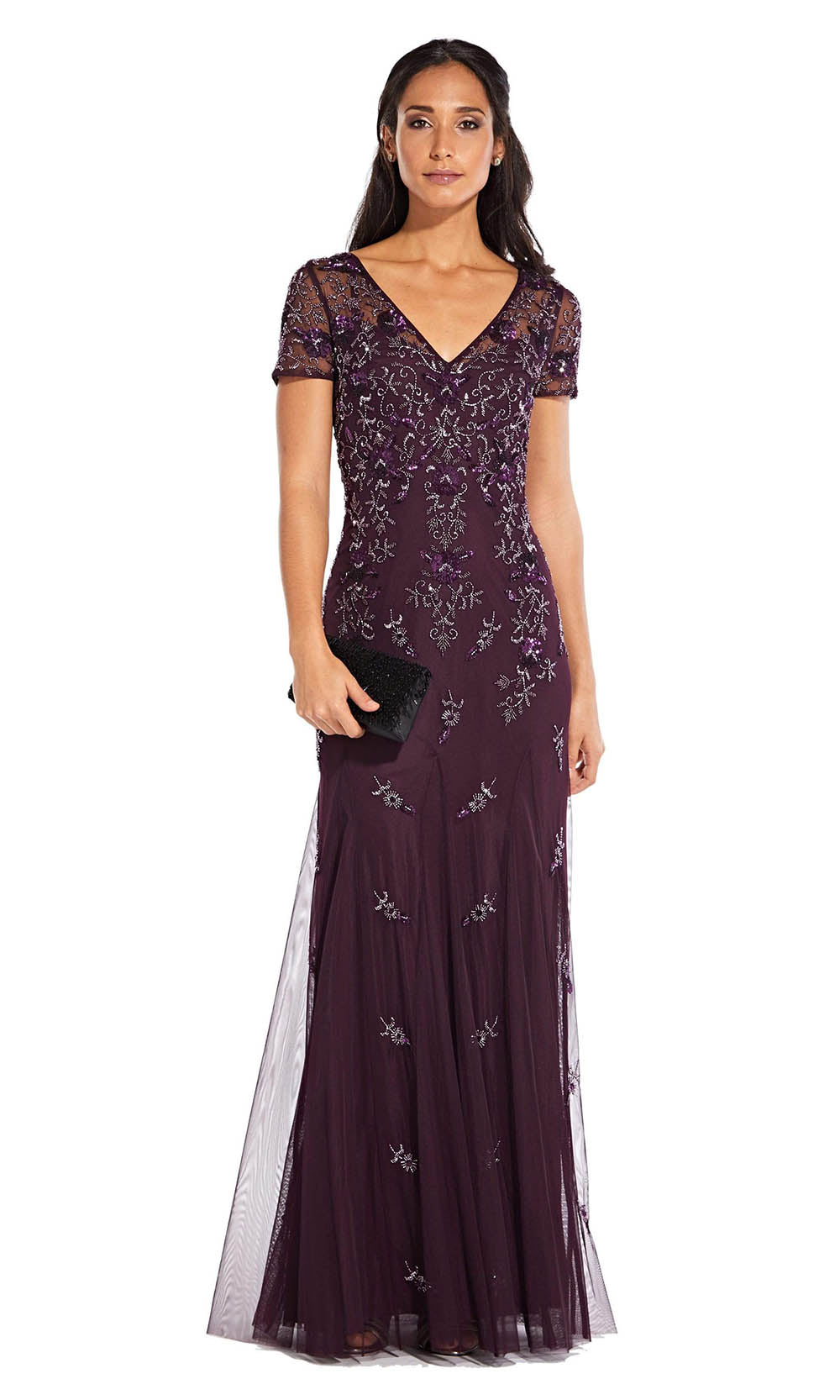 Adrianna Papell - Long Embellished Sheath Dress AP1E203711SC In Purple