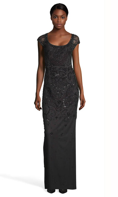 Adrianna Papell - AP1E204272SC Scoop Neck Embellished Long Dress In Black