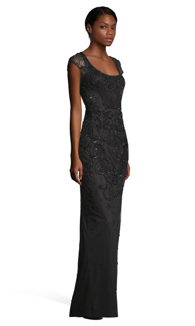 Adrianna Papell - AP1E204272SC Scoop Neck Embellished Long Dress In Black