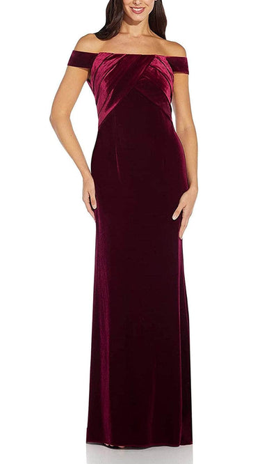Adrianna Papell AP1E206226 - Velvet Sheath Evening Gown Prom Dresses 0 / Dark Burgundy