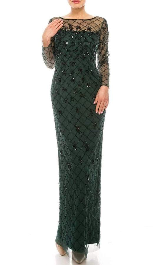 Adrianna Papell - AP1E206544SC Illusion Lattice Long Gown In Green