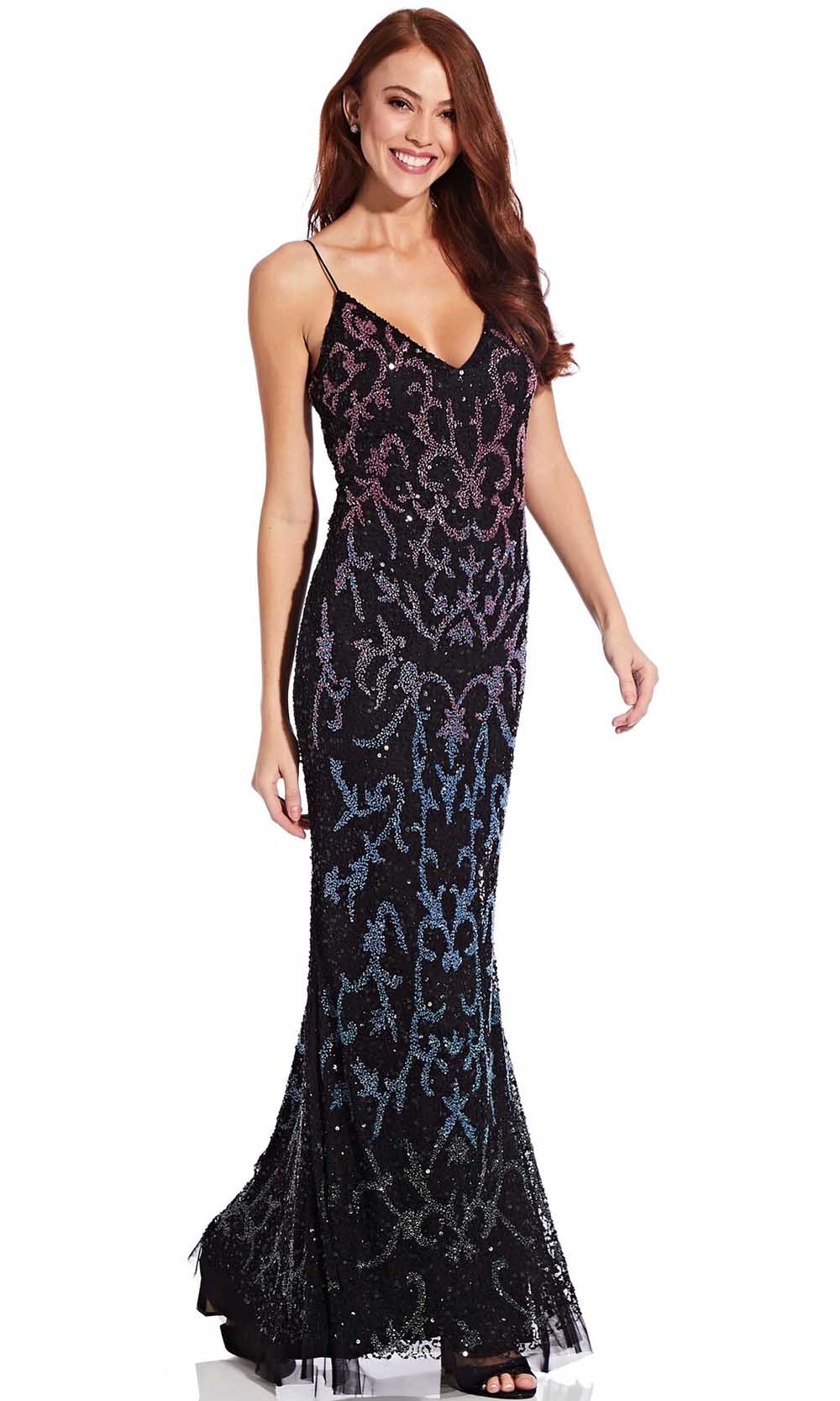 Adrianna Papell AP1E206840 - Long Sheath Dress - Mesh, Sleeveless, Spaghetti Straps, Fitted Bodice, Embellishments, Back Zipper, Sheath Skirt ADASA Adrianna Papell AP1E206840 - Long Sheath Dress - Mesh, Sleeveless, Spaghetti Straps, Fitted Bodice, Embellishments, Back Zipper, Sheath Skirt ADASA
