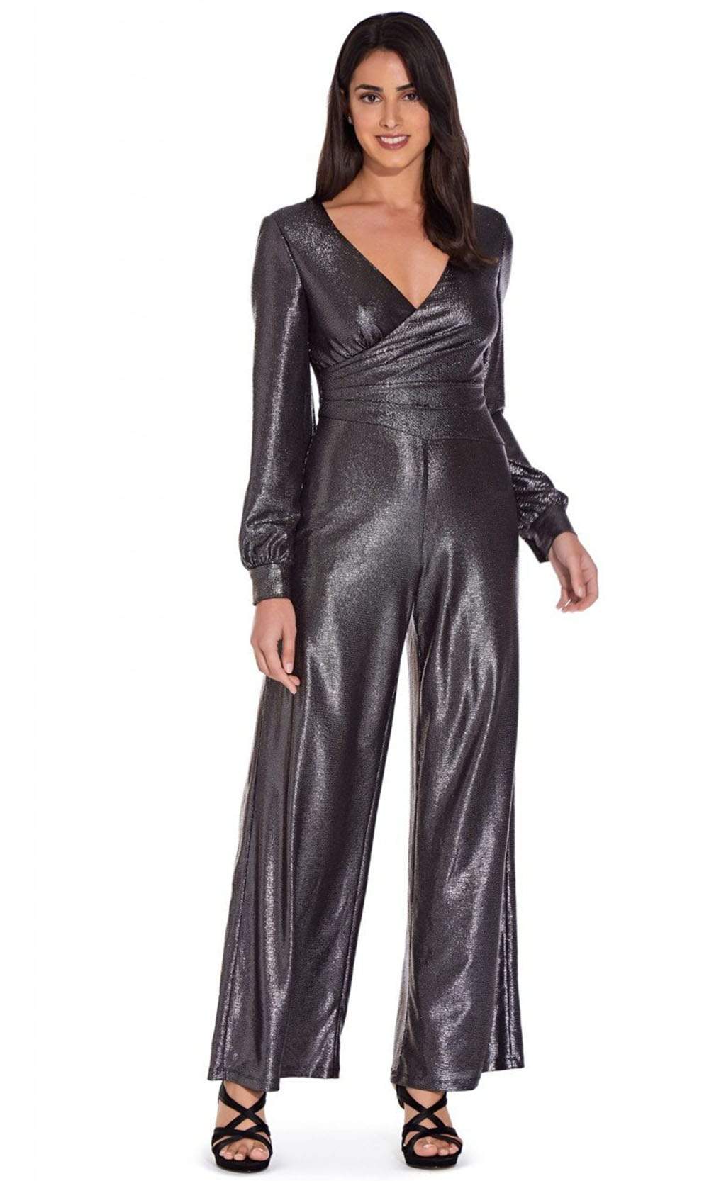 Adrianna Papell - AP1E206841 V-Neck Metallic Jersey Jumpsuit Evening Dresses