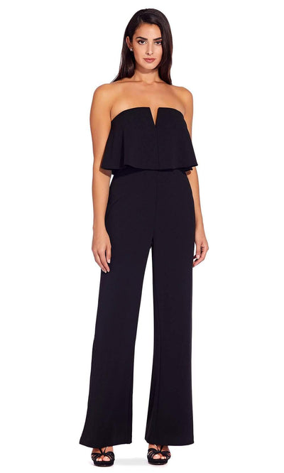 Adrianna Papell - AP1E206916 Strapless Flounce Bodice Crepe Jumpsuit Special Occasion Dress 6 / Black