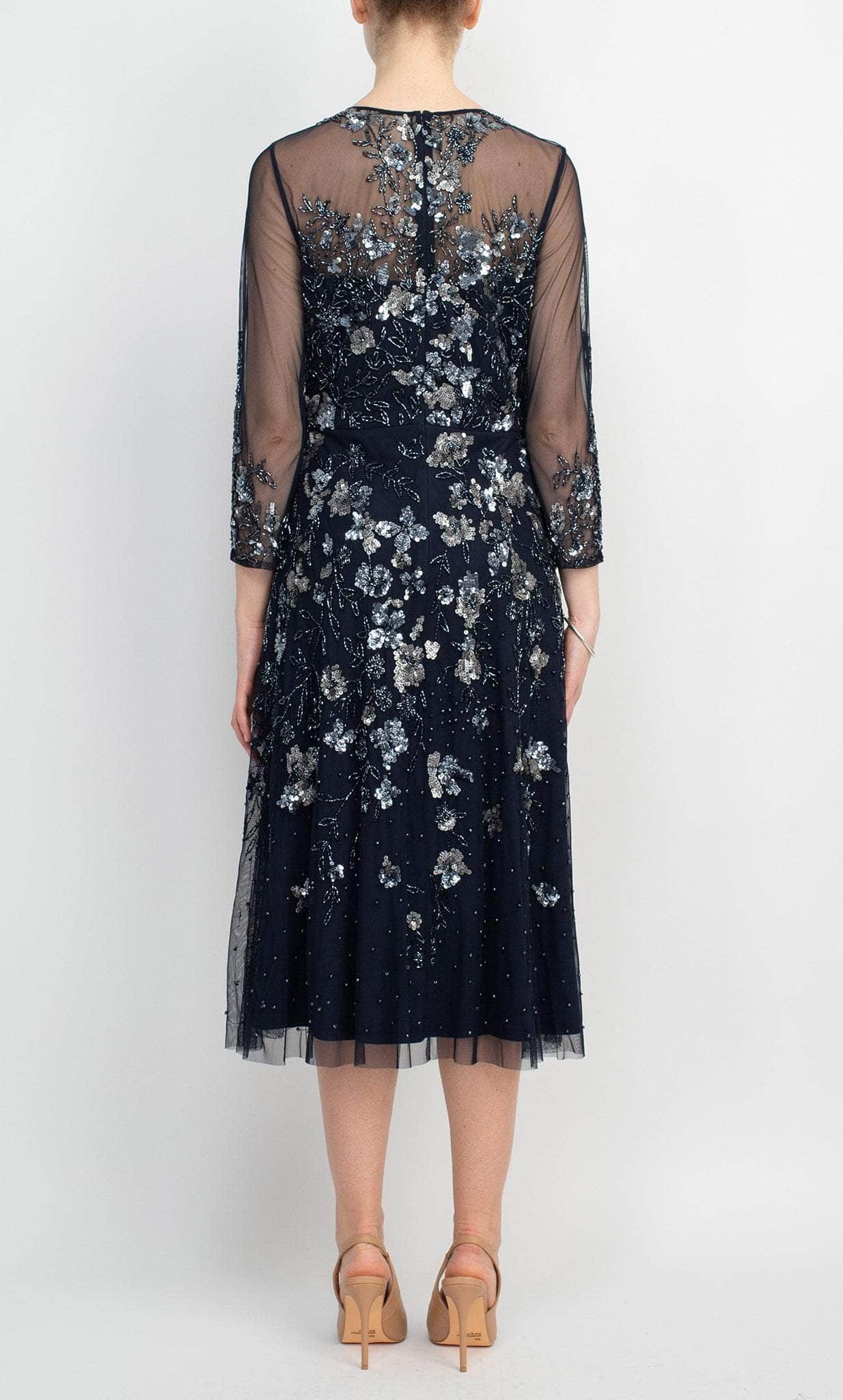 Adrianna Papell AP1E207140 - Long Beaded Mesh Sheath Dress - Illusion Shoulder And Sleeves, Sequined, Floral Appliques, Back Zipper ADASA Adrianna Papell AP1E207140 - Long Beaded Mesh Sheath Dress - Illusion Shoulder And Sleeves, Sequined, Floral Appliques, Back Zipper ADASA