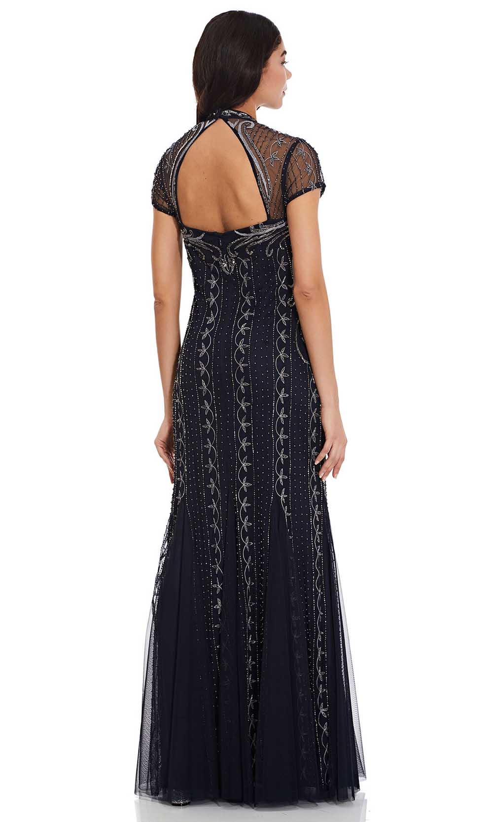 Adrianna Papell - AP1E207147 Short Sleeve V Neck Beaded Mesh Gown Evening Dresses