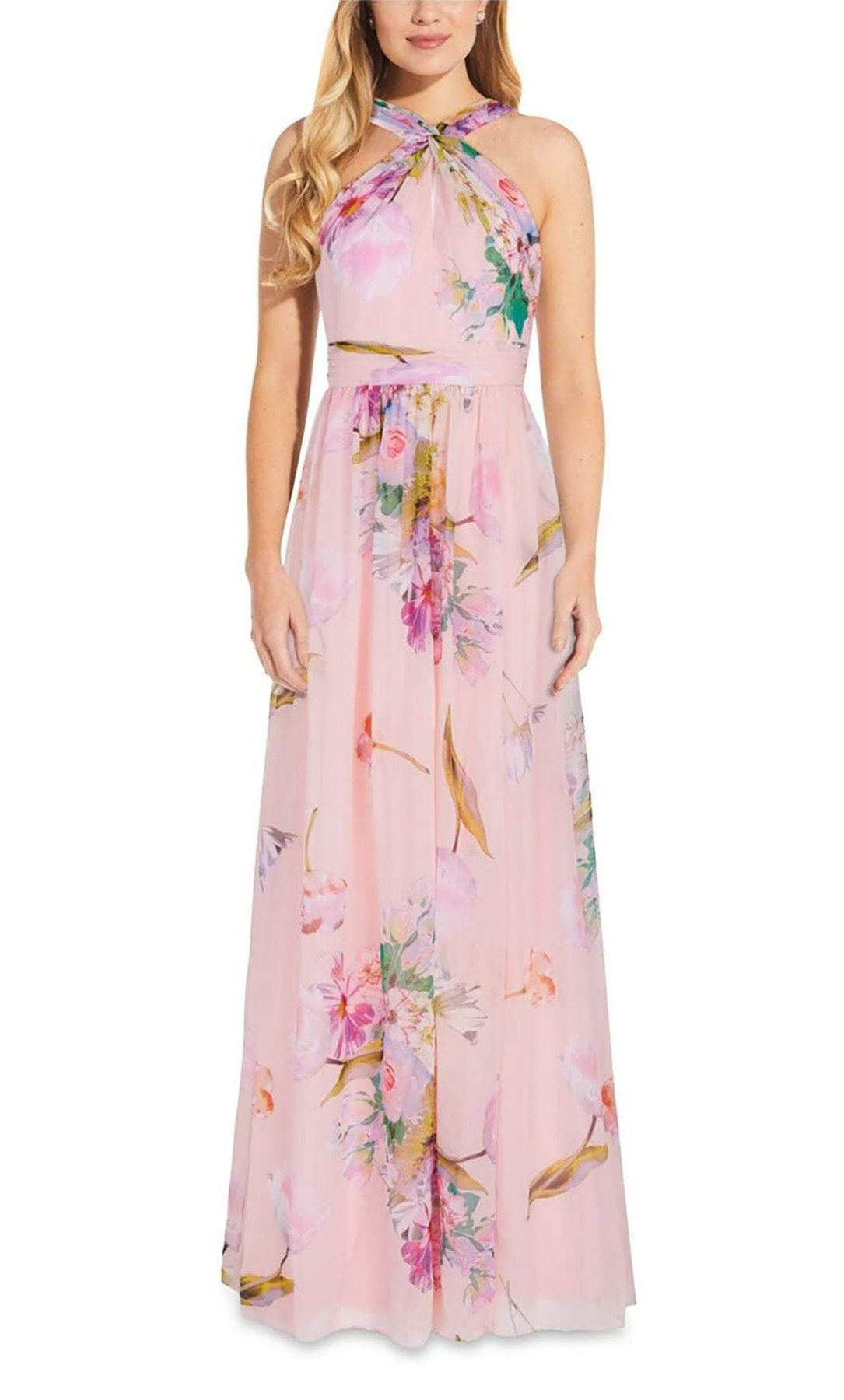 Adrianna Papell AP1E207803 - Long Chiffon A-Line Dress - Sleeveless, Crisscross Neckline, Floral, Printed, Floral, Full Length, Mid Back, Back Zipper ADASA Adrianna Papell AP1E207803 - Long Chiffon A-Line Dress - Sleeveless, Crisscross Neckline, Floral, Printed, Floral, Full Length, Mid Back, Back Zipper ADASA
