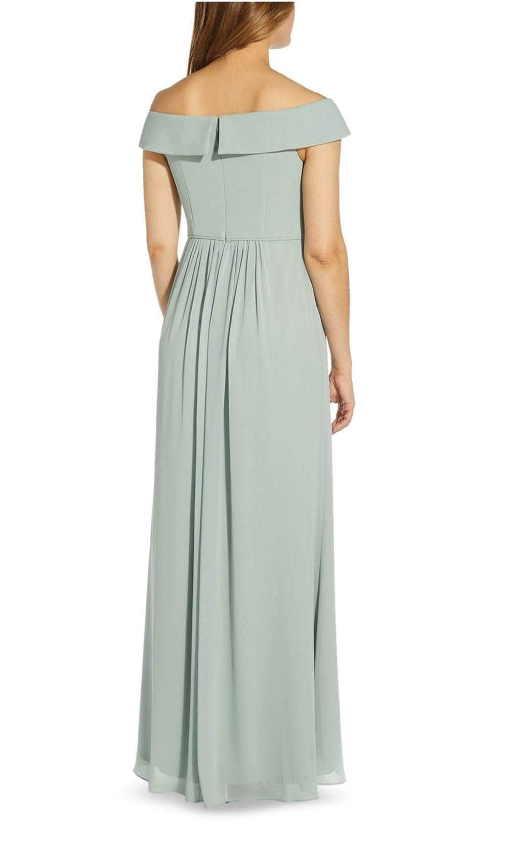 Adrianna Papell Womens Blue Pleated Zippered Chiffon Short Sleeve Off Shoulder Maxi Formal Fit + Flare Dress 6 Adrianna Papell Womens Blue Pleated Zippered Chiffon Short Sleeve Off Shoulder Maxi Formal Fit + Flare Dress 6