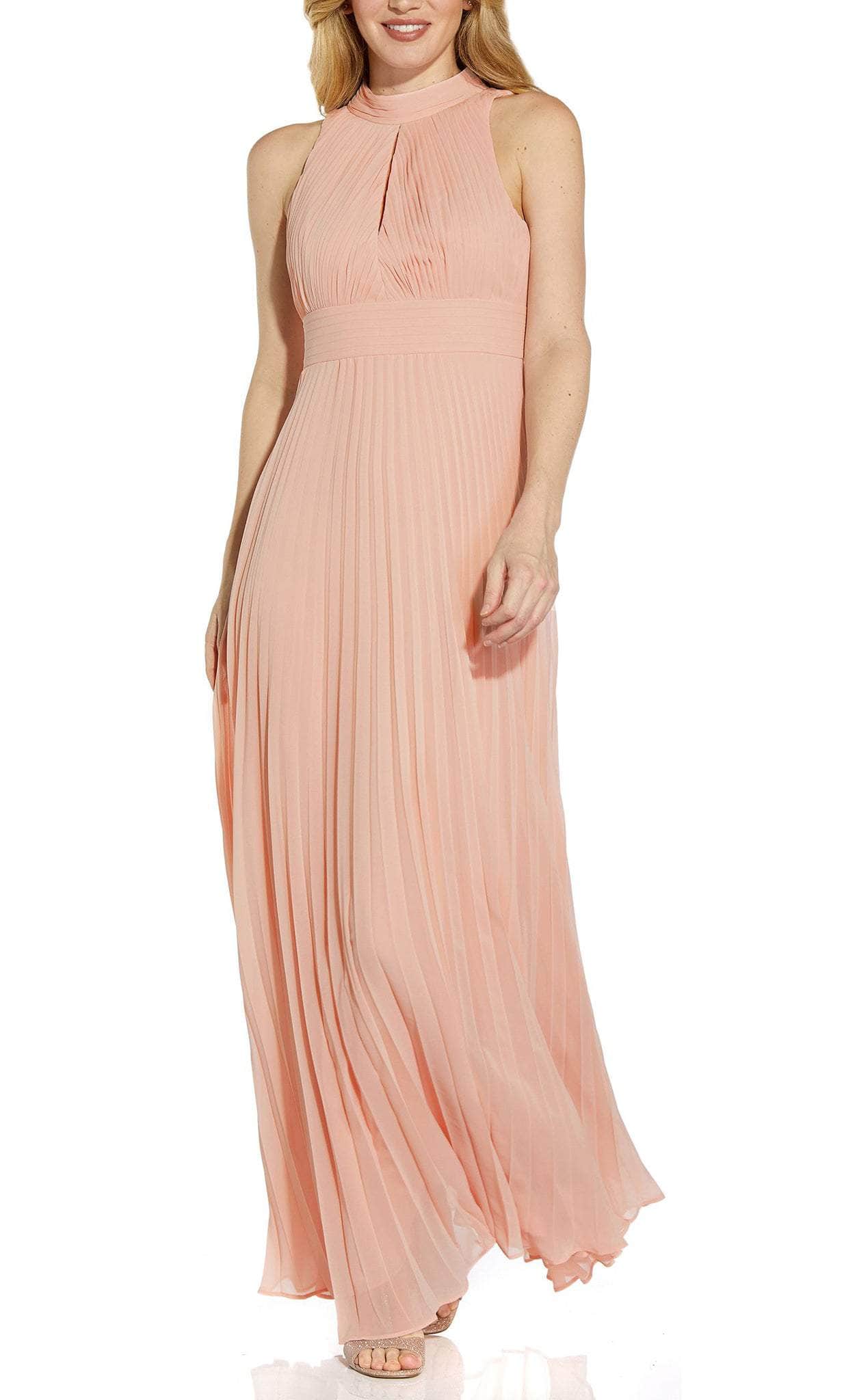 Adrianna Papell AP1E208859 - High Neck Pleated A-line Dress Special Occasion Dress 6 / Mellow Blush