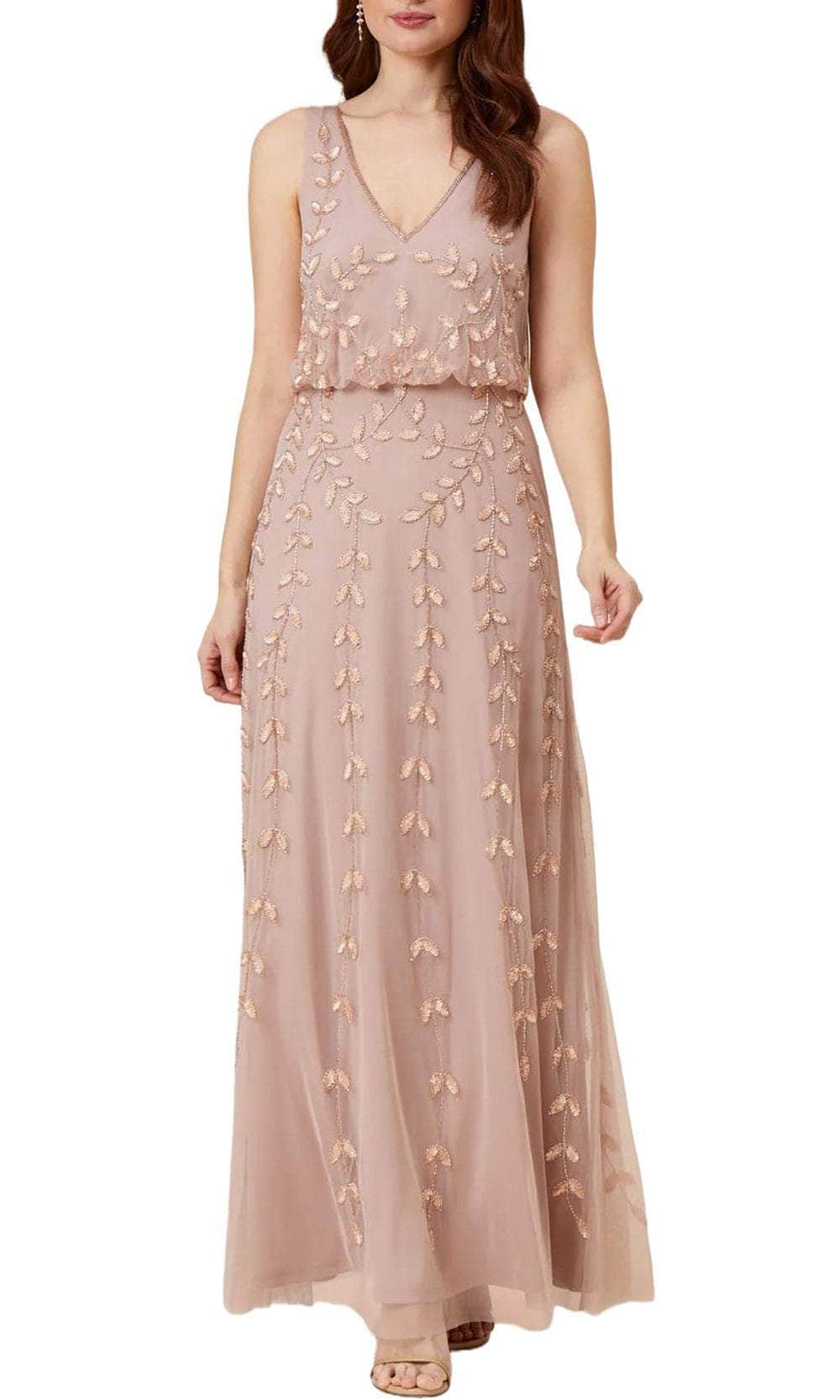 Adrianna Papell AP1E208913 - Embroidered Sheath Long Dress Mother of the Bride Dresses 0 / Steel Rose