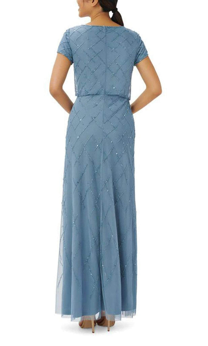 adrianna papell dusty blue dress Adrianna Papell AP1E208942 - Long Beaded Mesh Sheath Dress
