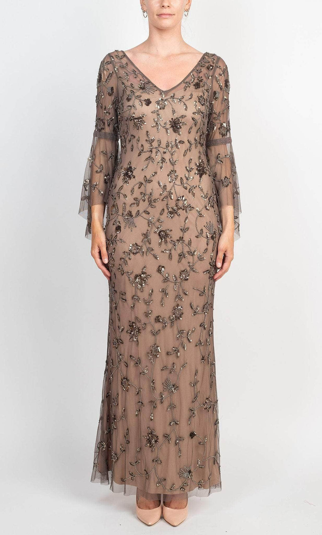 Adrianna Papell AP1E209140 Long Mesh Sheath Dress Sheer