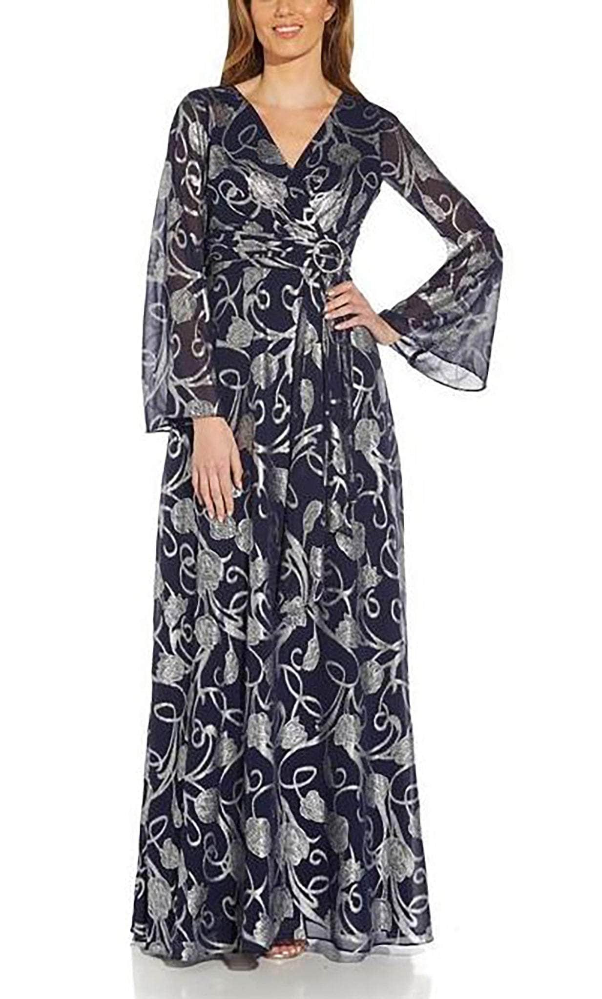Adrianna Papell AP1E209259 - Flutter Sleeve Embellished A-line Dress Mother of the Bride Dresses 2 / Navy Silver
